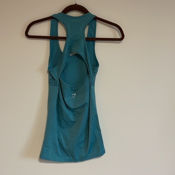 Gymshark Racer Back Tank Top Blue XS Athletic Gym Teal Stretch Open Back - Picture 8 of 11